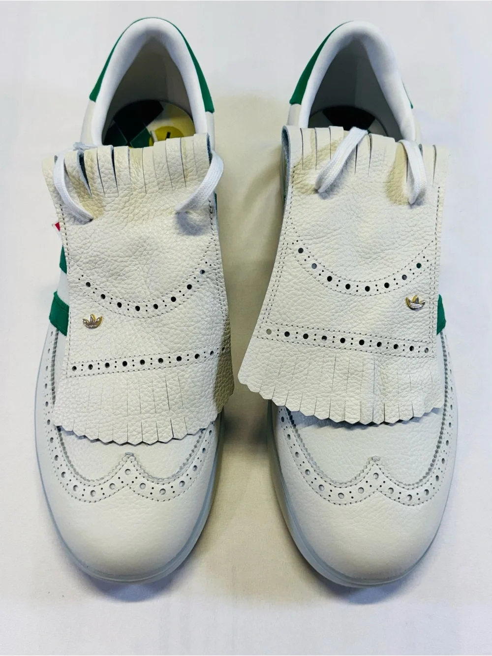 adidas White & Green Leather Golf Sneakers